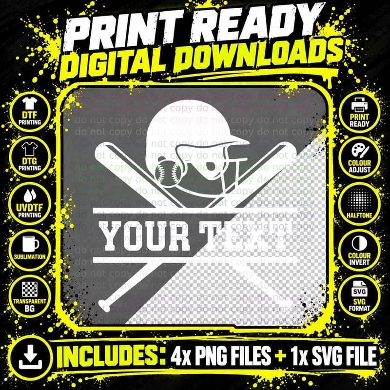 Your Text Baseball T-Shirt, Baseball Helmet Bats Crossed Png SVG Digital Bundle