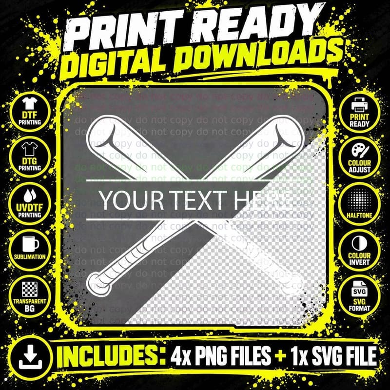 Your Text Here Baseball T-Shirt, Crossed Baseball Bats Png SVG Digital Bundle