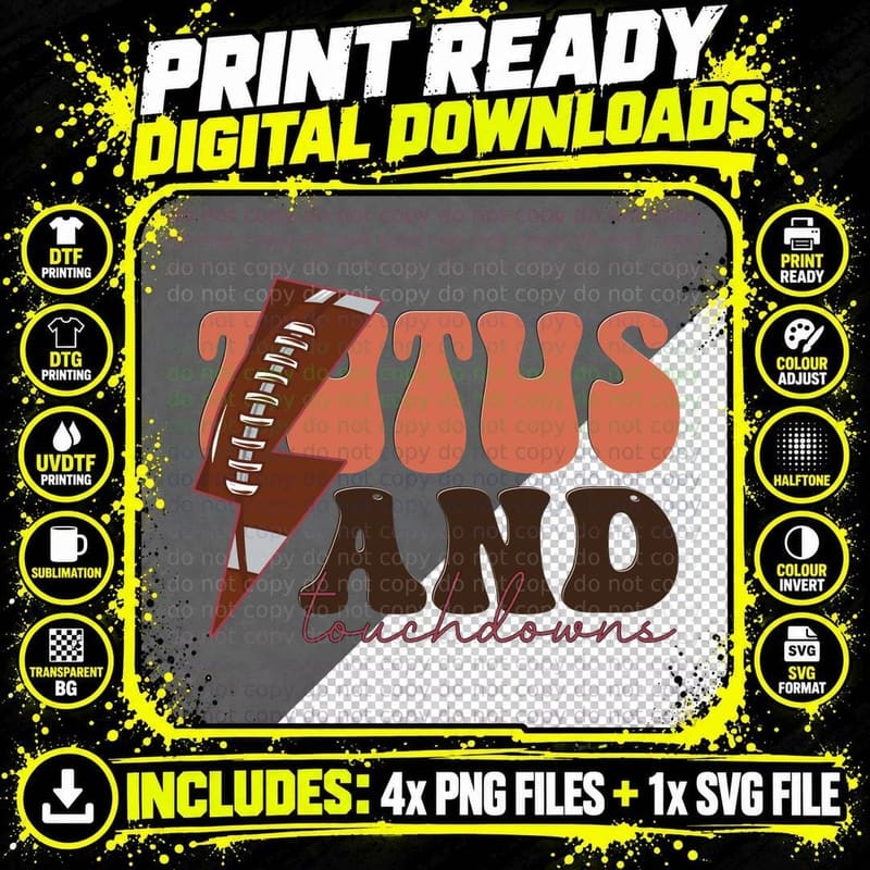 Ztus and Touchdowns Football T-Shirt Png SVG Digital Bundle