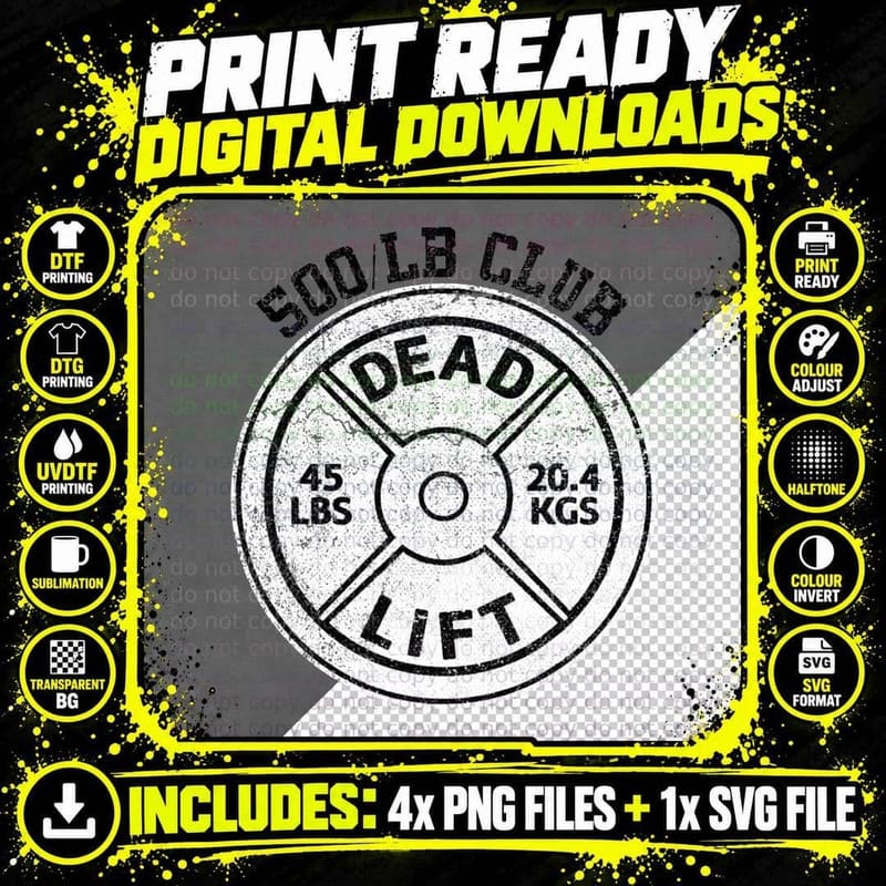 500 Lbs Pound Dead Lift Club Gym Weightlifting Powerlift Png SVG Digital Bundle