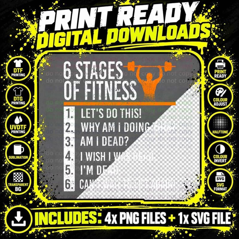 6 Stages of Fitness Power Lifting Gym Bodybuilding Png SVG Digital Bundle
