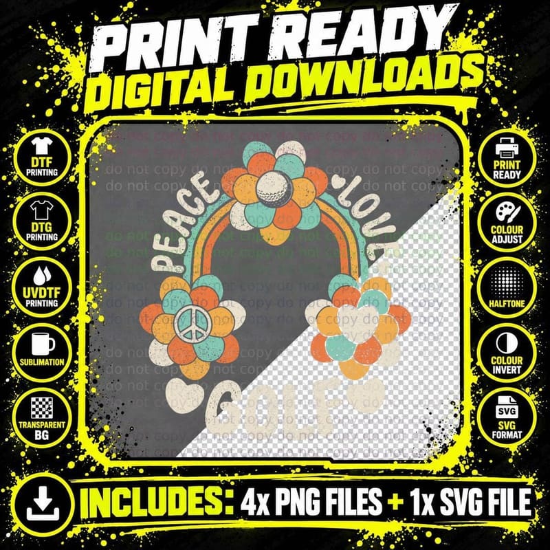 60s 70s Groovy Rainbow Outfit Hippie Lover Peace Love Png SVG Digital Bundle