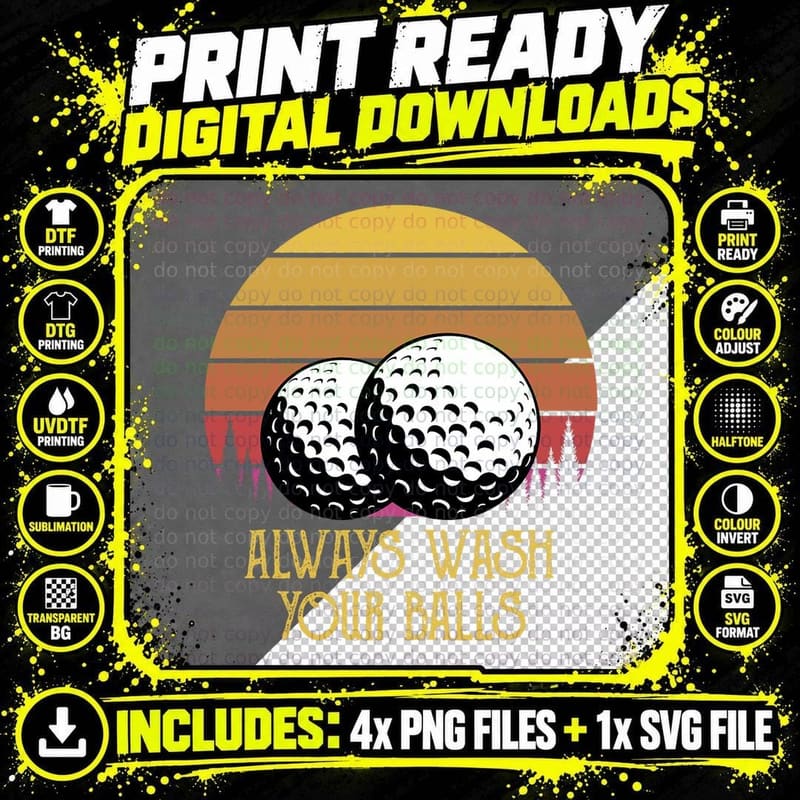 Always Wash Your Balls Adult Humor Retro Sunset Golf Png SVG Digital Bundle