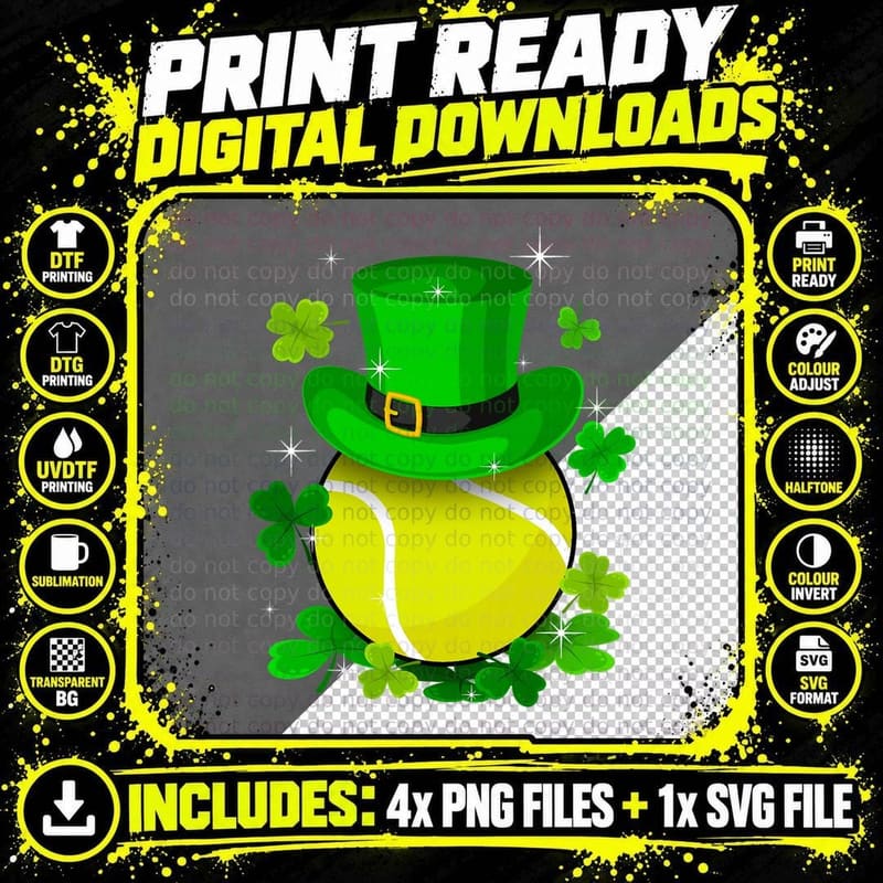 Amazing Tennis Irish Hat St Patricks Day Kids Adults Png SVG Digital Bundle