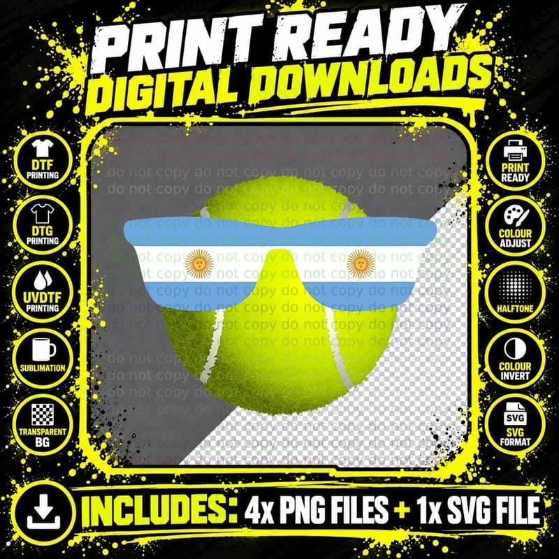 Argentina Tennis Ball Summer Sunglasses, Sports Fan Png SVG Digital Bundle