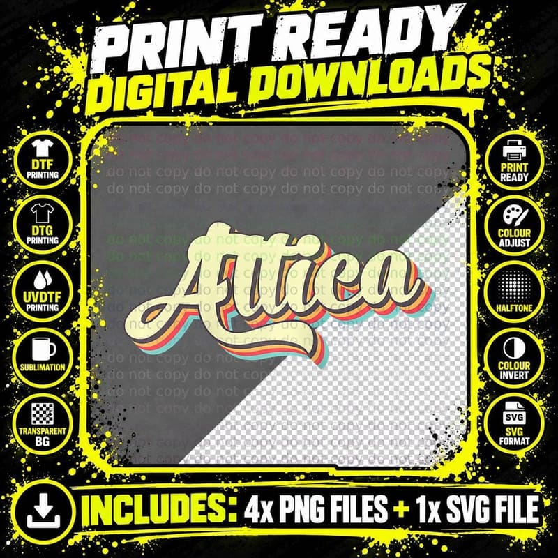 Attica Tshirt Retro Art Baseball Font Vintage Png SVG Digital Bundle