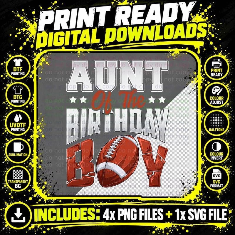 Aunt Football Birthday Boy Family Baller Birthday Party Png SVG Digital Bundle