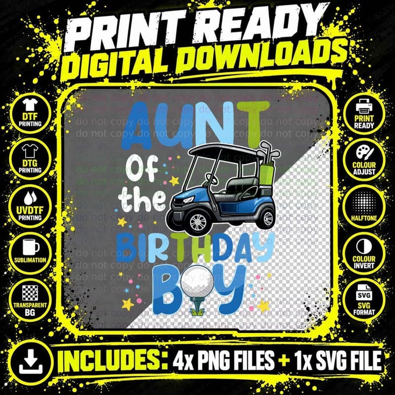 Aunt of the Birthday Boy Golf Themed Matching Party Png SVG Digital Bundle
