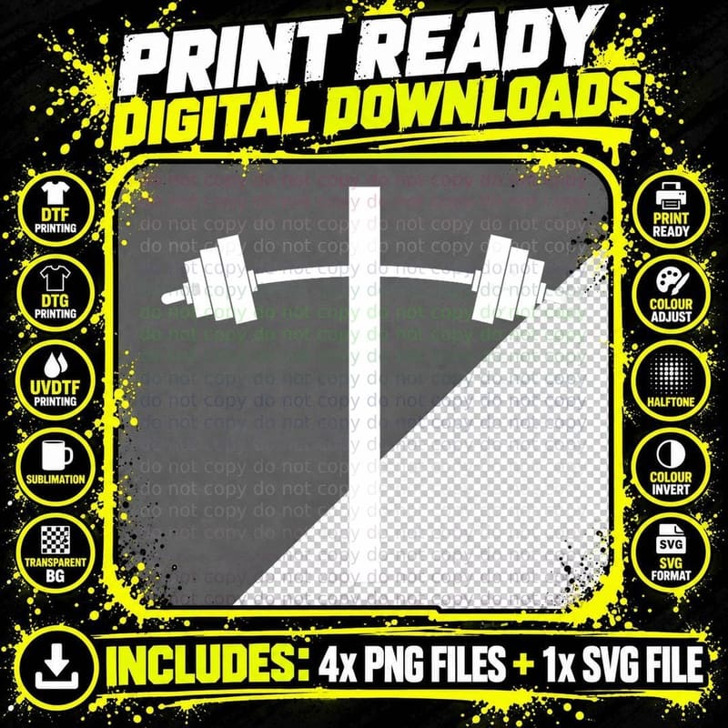 Barbell Dumbbell Cross Christian Jesus Gym Workout Png SVG Digital Bundle