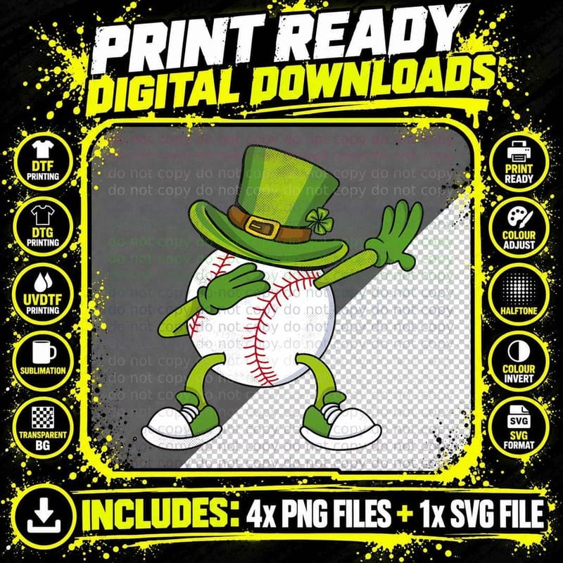 Baseball Dabbing Leprechaun Hat Shamrock St Patricks Day Png SVG Digital Bundle