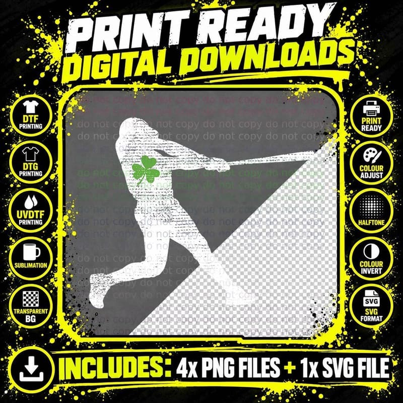 Baseball Lovers Green Shamrock Leaf St Patricks Day Png SVG Digital Bundle