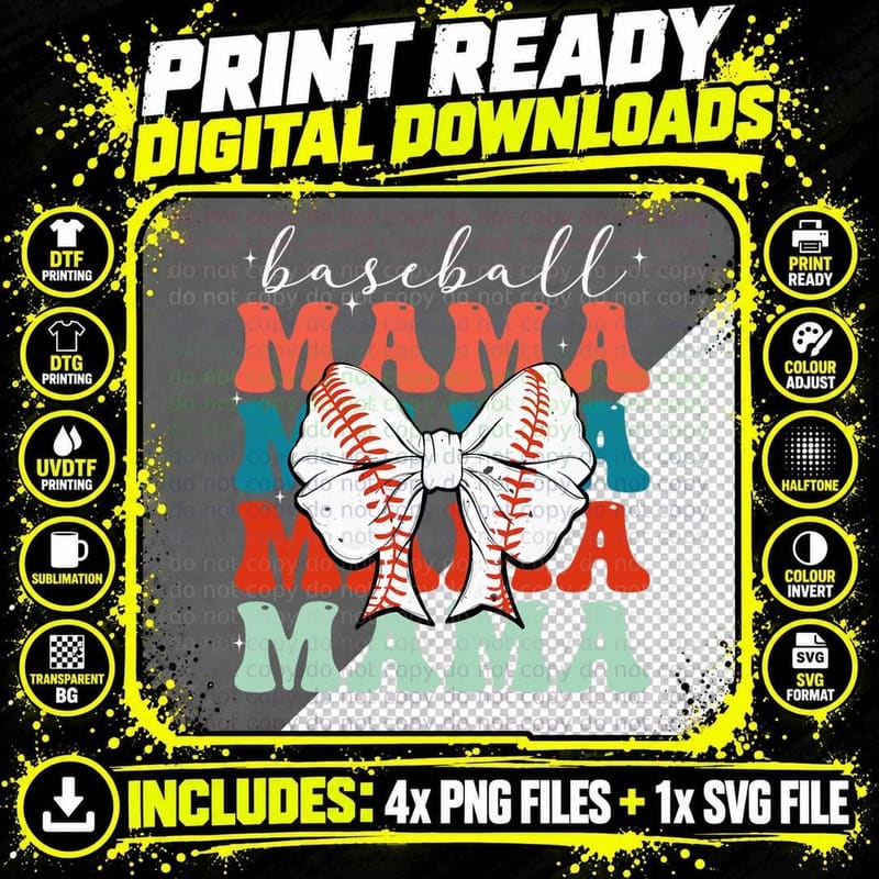 Baseball Mama Retro Groovy Baseball Softball Mom Png SVG Digital Bundle