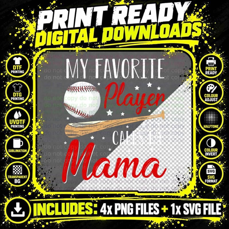 Baseball My Favorite Player Calls Me Mama Heart Mother Png SVG Digital Bundle