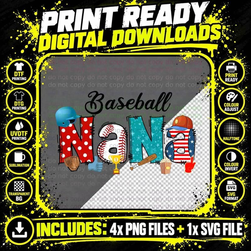 Baseball Nana Sport Mom T-Shirt, Baseball-Themed Graphic Png SVG Digital Bundle