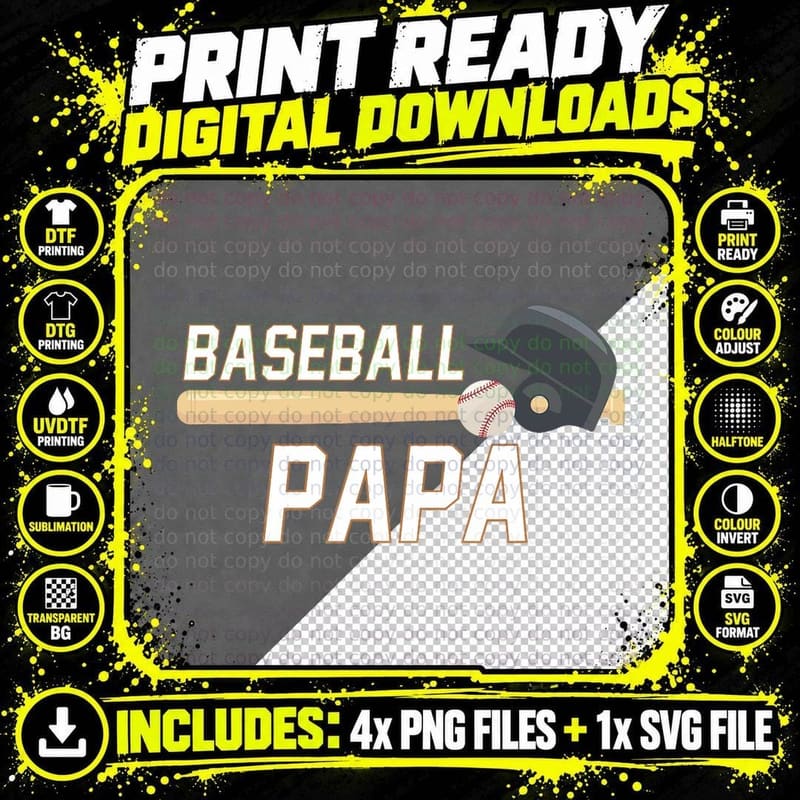 Baseball Papa Fathers Day Baseball Grandpa, Dad Gift Png SVG Digital Bundle