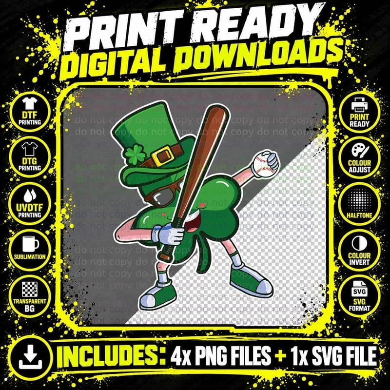 Baseball St Patricks Day Boys Men Catcher Pitcher Png SVG Digital Bundle