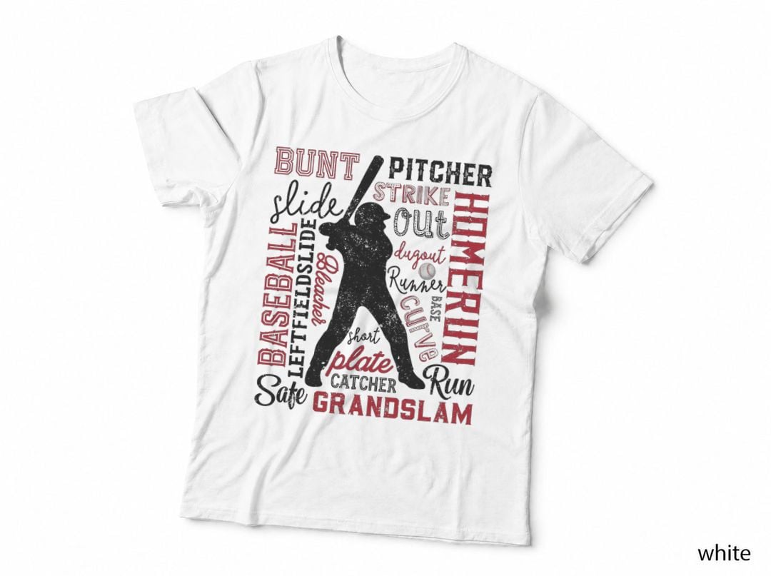 Baseball Typography Word Art Boys Men Vintage Player Batter T-Shirt