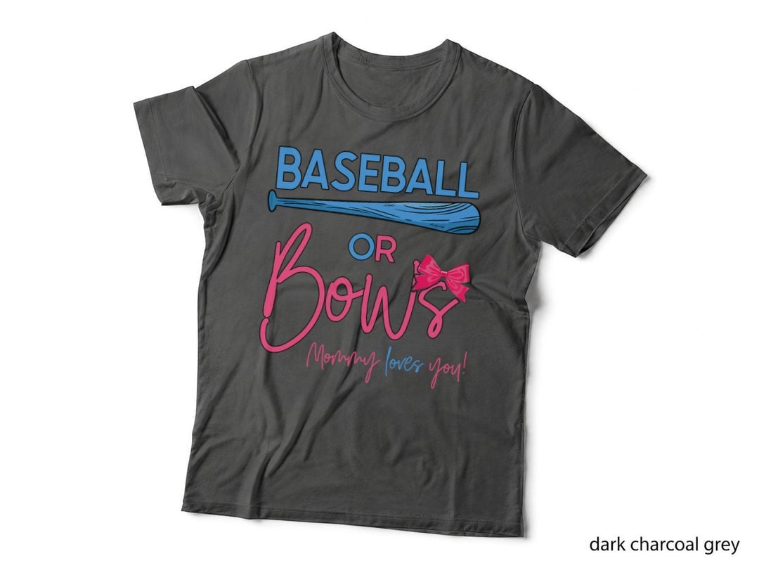 Baseball or Bows Gender Reveal Party Idea for Mommy, Baby Shower Gift T-Shirt