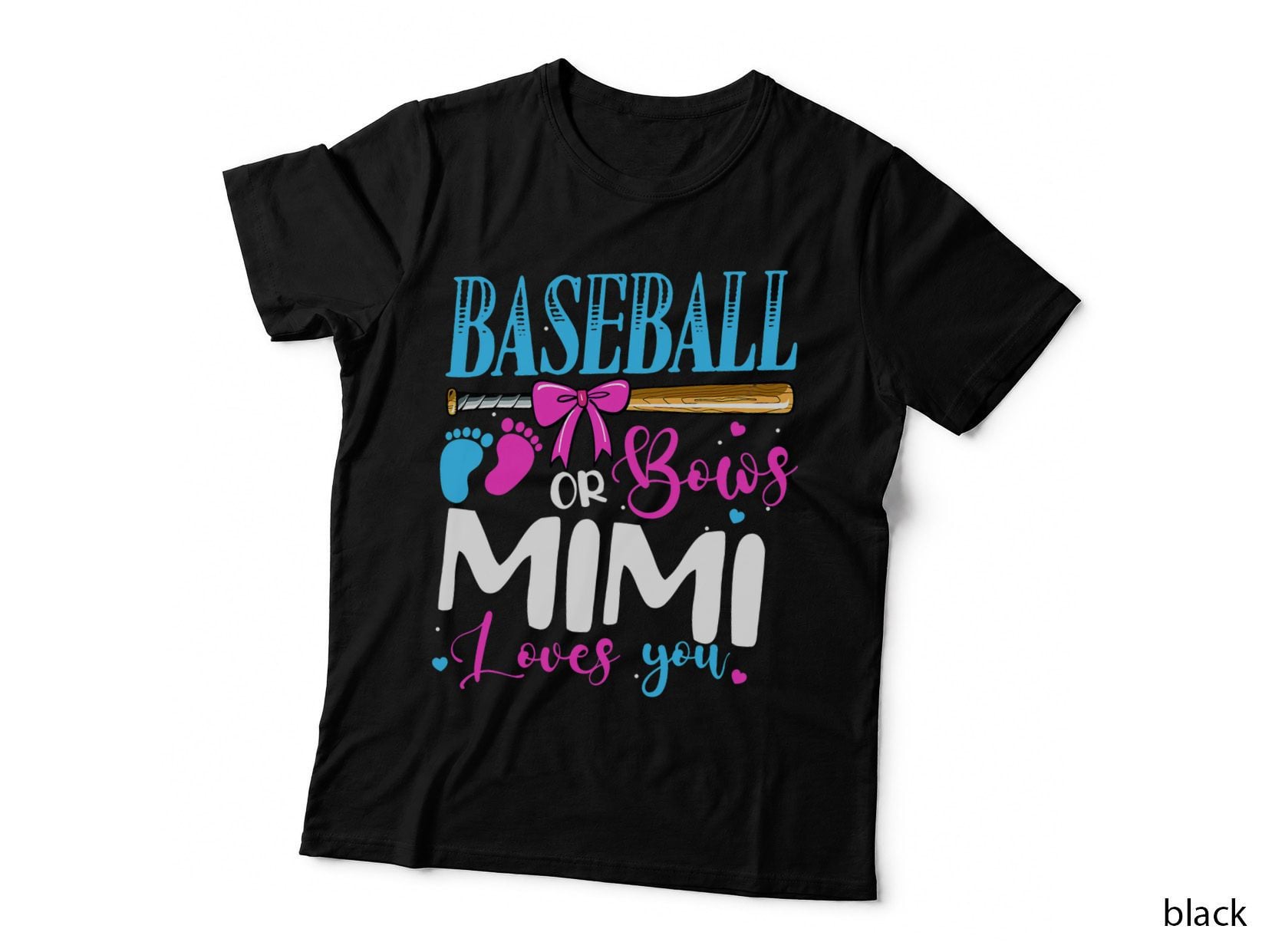 Baseball or Bows Mimi Loves You Pink or Blue Gender Reveal T-Shirt