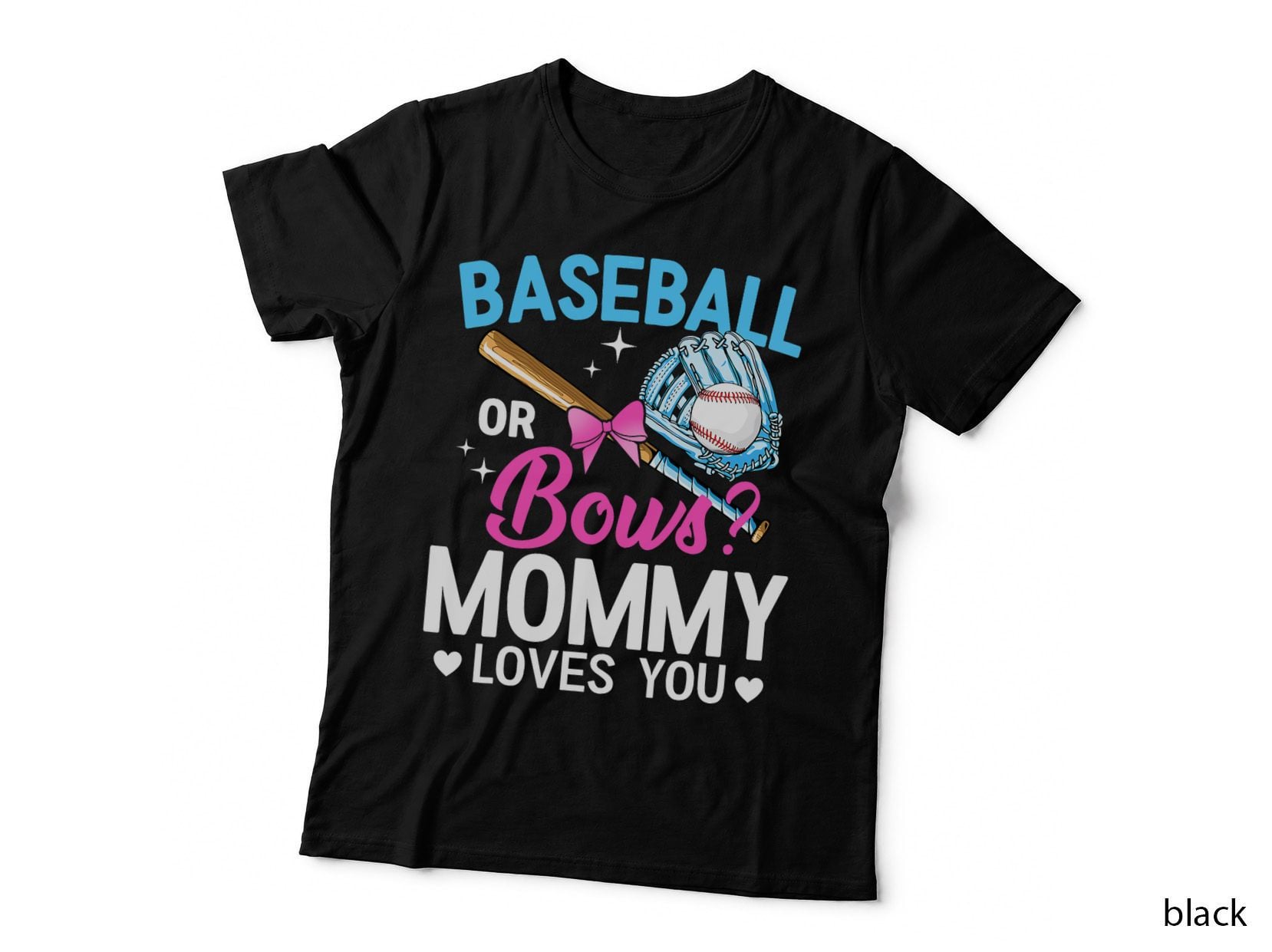 Baseball or Bows Mommy Loves You Gender Reveal, Baby Shower Gift T-Shirt