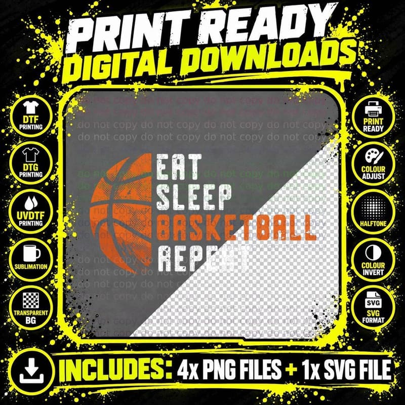 Basketball Coach Eat Sleep Basketball Repeat Basketball Png SVG Digital Bundle