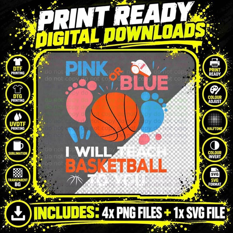 Basketball Daddy to Be Gender Reveal Baby Shower Png SVG Digital Bundle