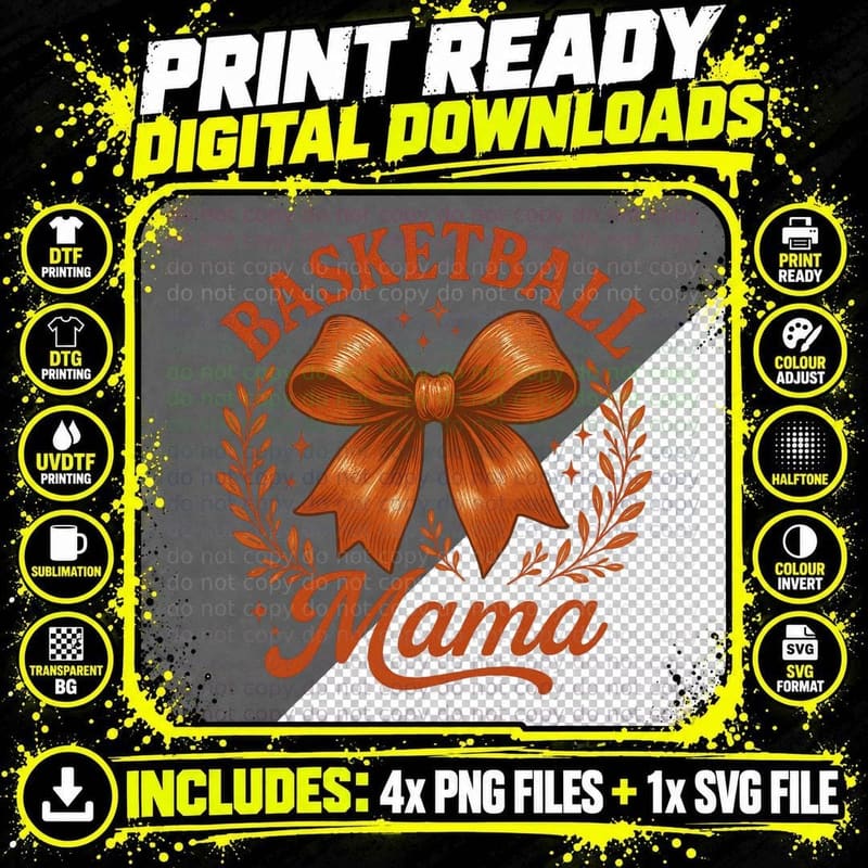 Basketball Mama Sport Mom T-Shirt, Basketball Mom Bow Png SVG Digital Bundle