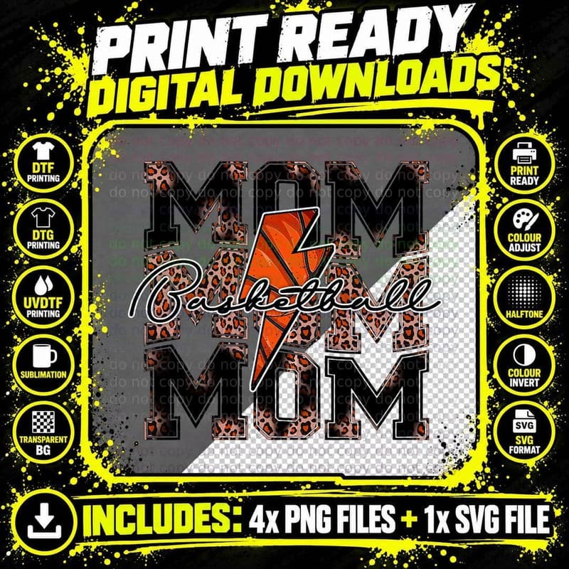 Basketball Mom Leopard Lightning Bolt Basketball Game Png SVG Digital Bundle