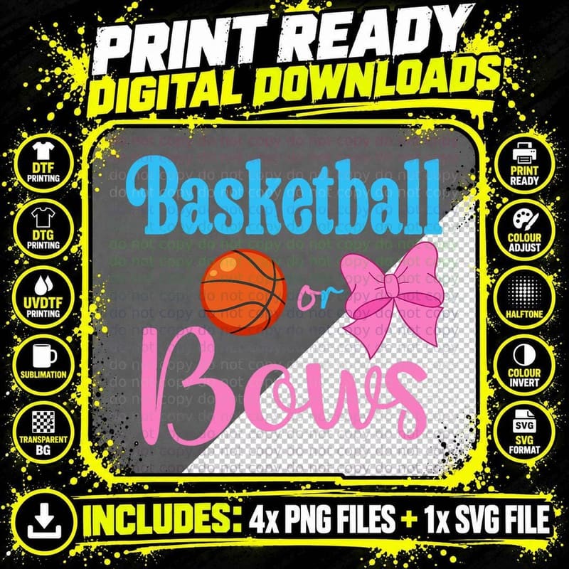 Basketball or Bows - Keeper of the Gender Party Reveal Png SVG Digital Bundle