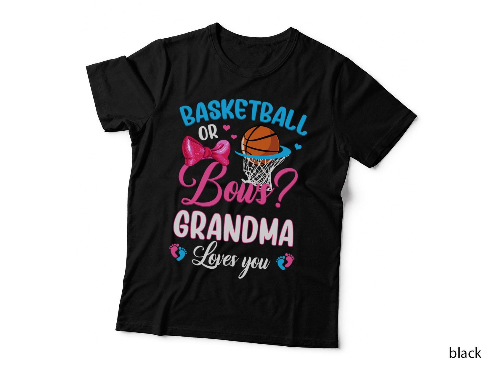 Basketball or Bows Grandma Loves You Gender Reveal Pink Blue T-Shirt