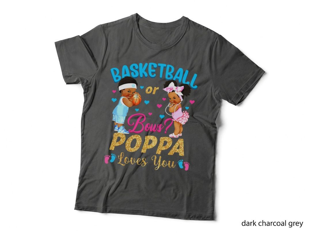 Basketball or Bows Poppa Loves You Gender Reveal Pink Blue T-Shirt