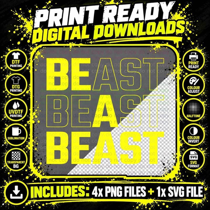 Be a Beast Funny Gym Workout, Fitness Humor Png SVG Digital Bundle