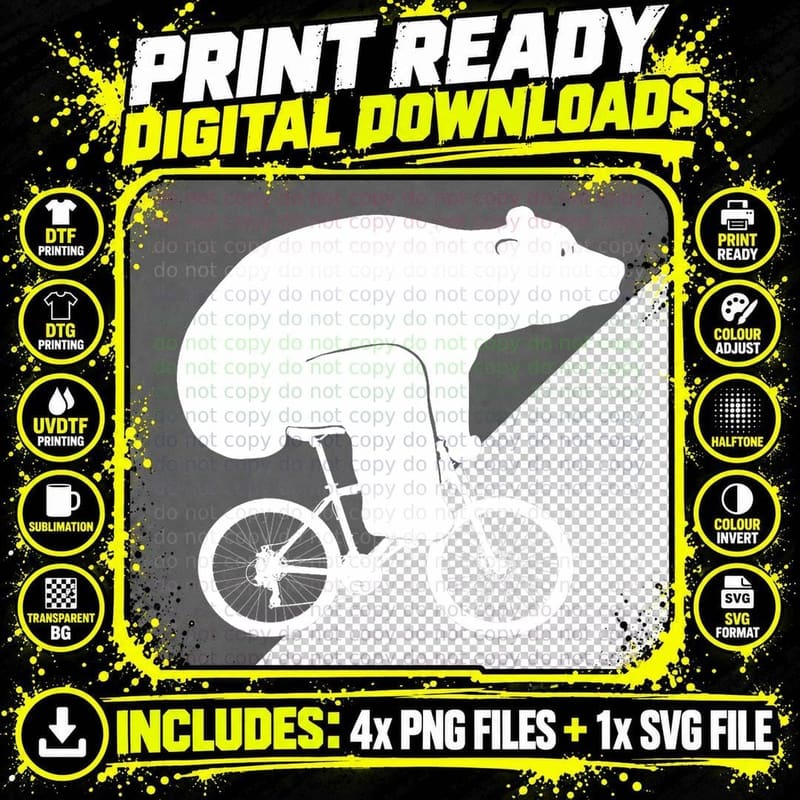 Bear on a Bicycle, Funny Animal, Nature Lover Gift Png SVG Digital Bundle