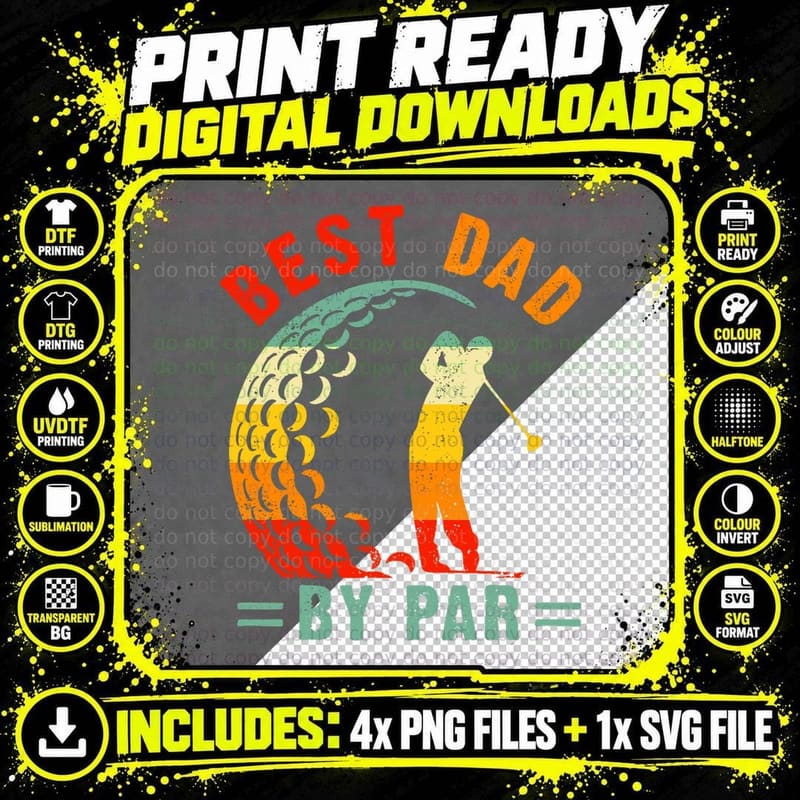 Best Dad by Par Funny Golf Daddy Fathers Day Us Flag Png SVG Digital Bundle