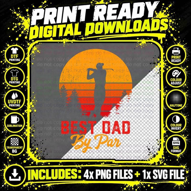 Best Dad by Par Shirt Golf Lover Gift Funny Father's Day Png SVG Digital Bundle