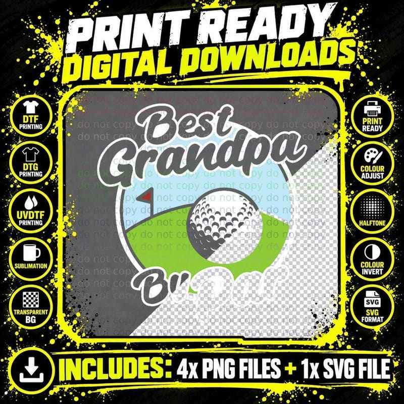 Best Grandpa by Par Funny Father's Day Grandfather Golf Png SVG Digital Bundle
