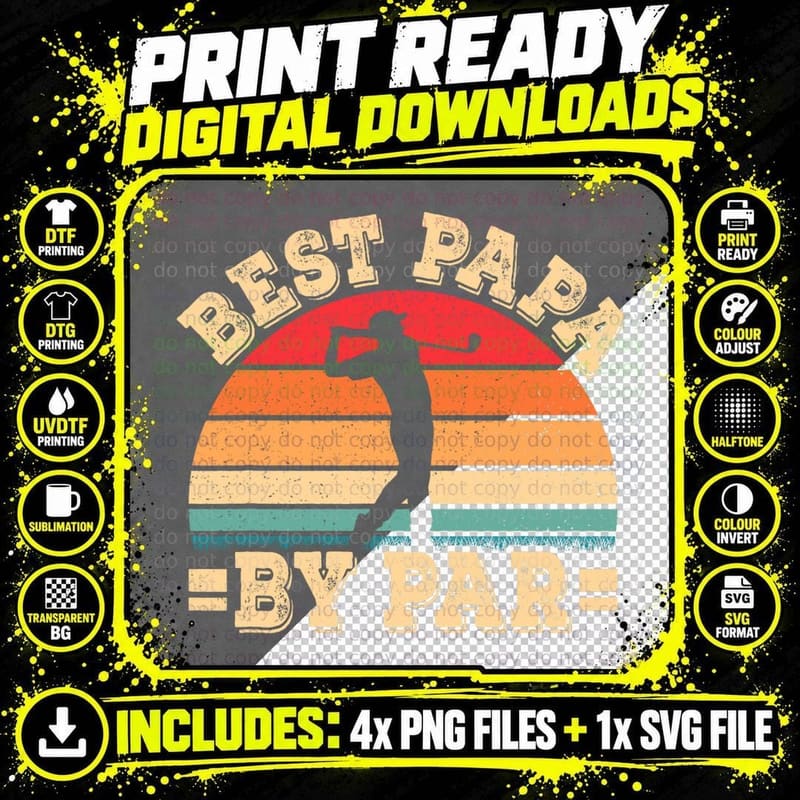 Best Papa by Par Retro Golf Player Daddy Dad Fathers Day Png SVG Digital Bundle