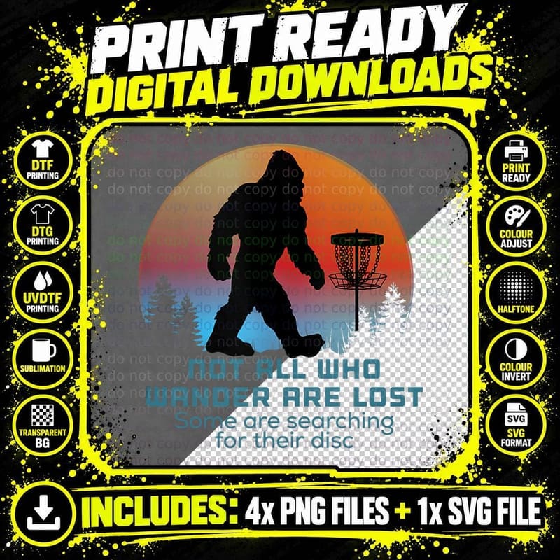 Bigfoot Disc Golf Sasquatch Chain Tosser Funny Big Disc Png SVG Digital Bundle