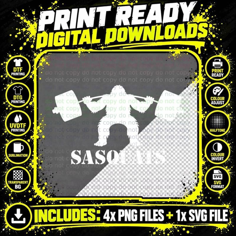 Bigfoot Pun Weightlifting Sasquatch Gym Fitness Sasquat Png SVG Digital Bundle