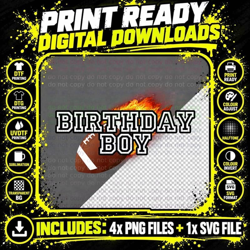 Birthday Boy Clothing for Kids & Teens - Football Png SVG Digital Bundle