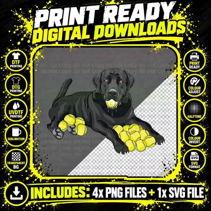 Black Labrador Retriever Tennis Ball Tennis Player Dog Png SVG Digital Bundle