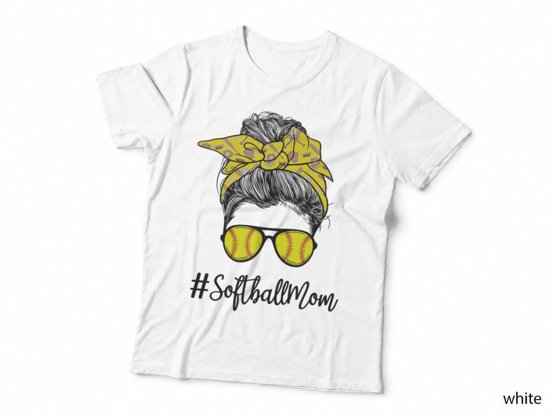 Bleached Life Softball Mom Leopard Messy Bun Hair, Baseball Mom T-Shirt