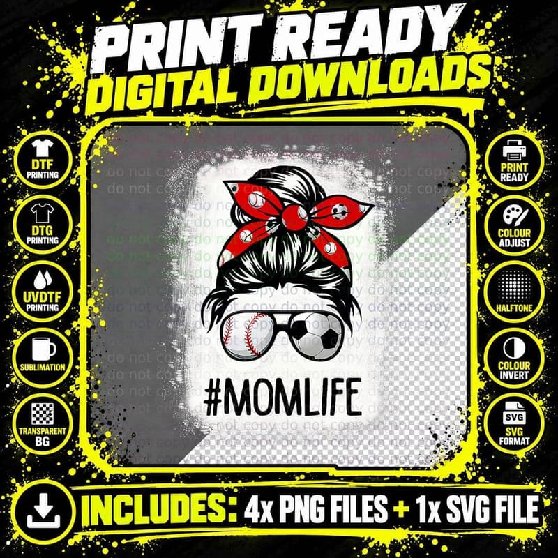 Bleached Mom Life Soccer Messy Bun Baseball Game Day Png SVG Digital Bundle