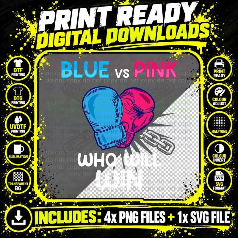 Blue vs Pink Who Will Win Baby Shower Boxing Gender Png SVG Digital Bundle