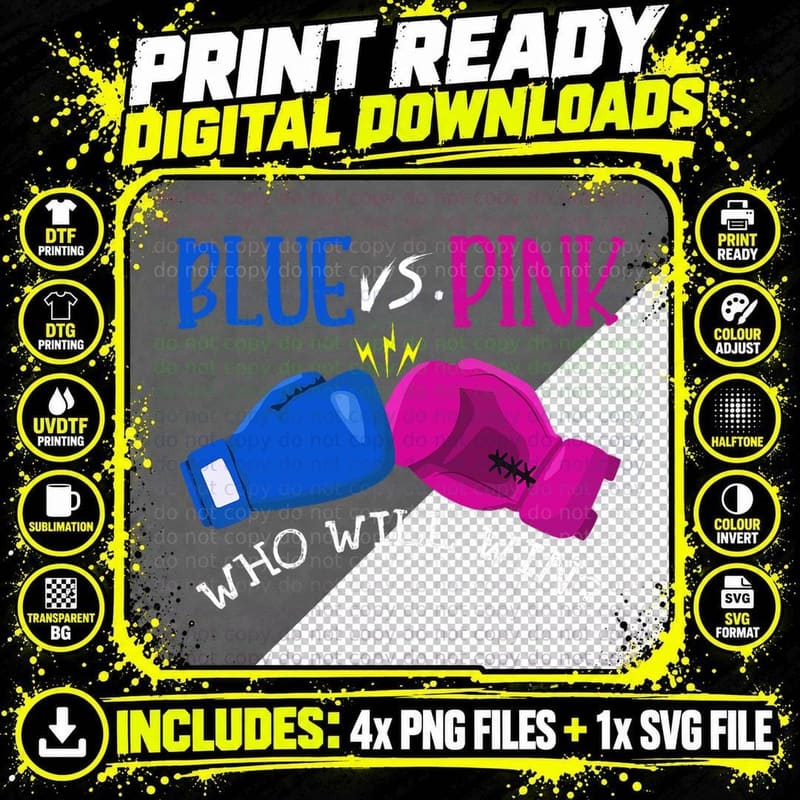 Blue vs Pink Who Will Win Gender Reveal Party Boxing Png SVG Digital Bundle