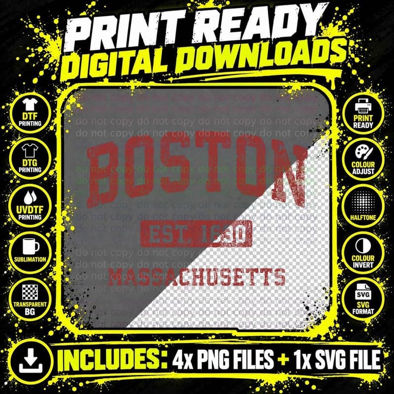 Boston Massachusetts Ma Vintage Athletic Sports Design Png SVG Digital Bundle