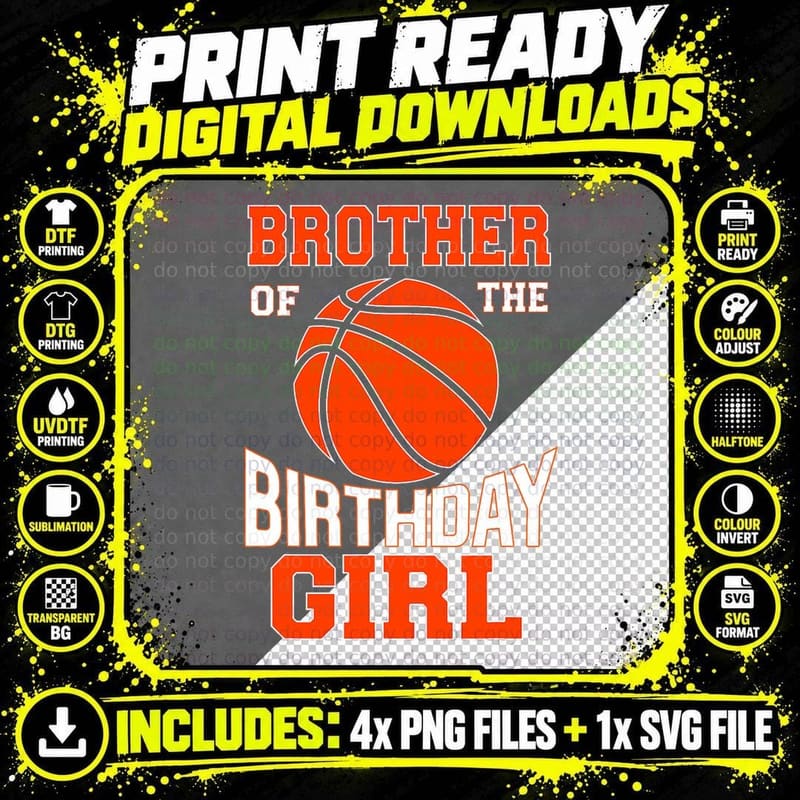Brother Basketball Birthday Girl Family Baller Birthday Png SVG Digital Bundle