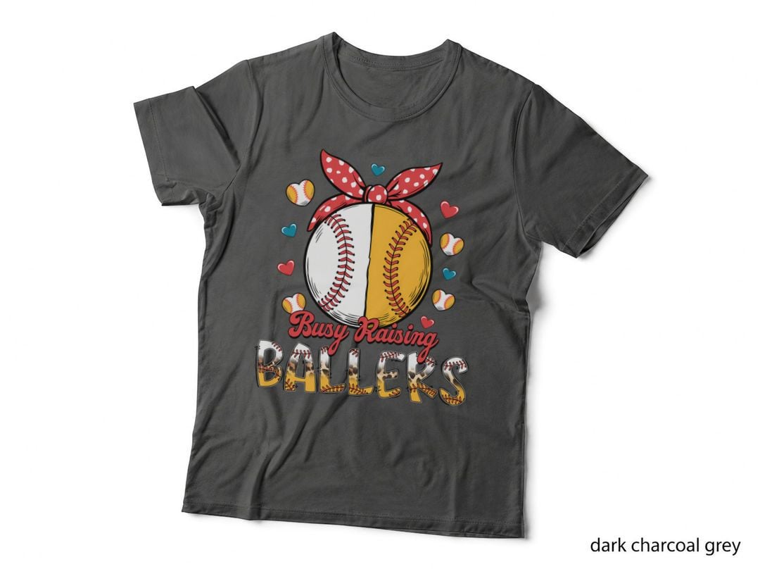 Busy Raising Ballers Sport Mom T-Shirt, Baseball Softball Hearts Love Graphic