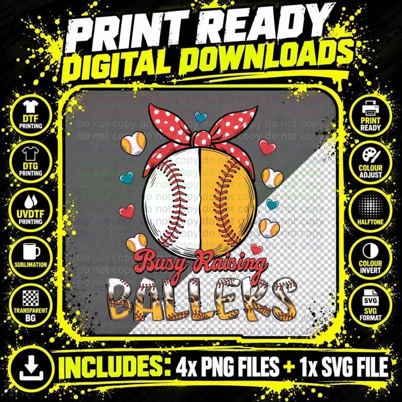 Busy Raising Ballers Sport Mom T-Shirt Png SVG Digital Bundle