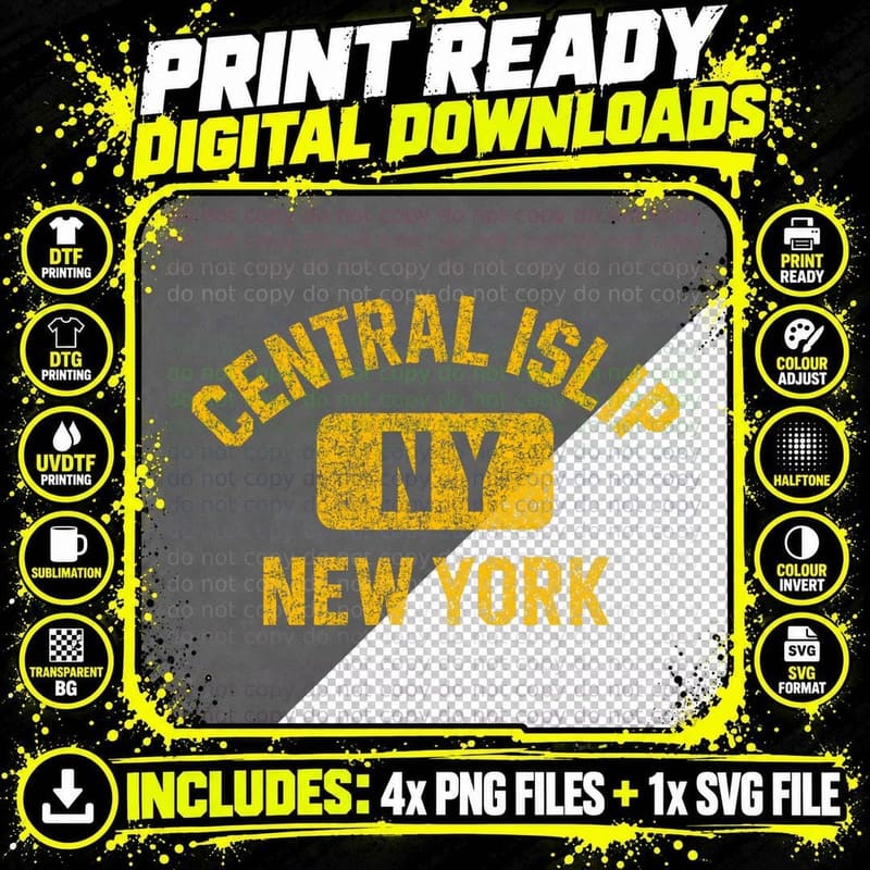 Central Islip Ny New York Gym Style Distressed Amber Png SVG Digital Bundle